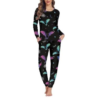 Imagem de Gzzxiailg Pijama feminino de manga comprida com bolsos para mulheres PP-6GG, Morcegos, 6X-Large