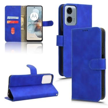 Imagem de Telefone Flip Covers Capa compatível com Motorola Moto G34 5G com porta-cartões, capa tipo carteira de couro PU com alça de pulso e capa protetora à prova de choque Capa protetora da capa (Size : Blu