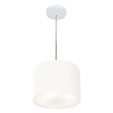 Imagem de Lustre Pendente Cilíndrico Cúpula Tecido 25x25 cm, Vivare Iluminação, Pendente4209 BR, Branco, Pequeno