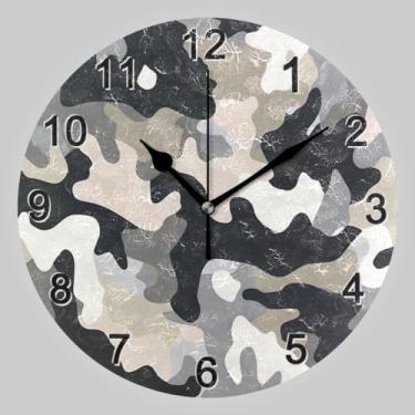 Imagem de CHIFIGNO Relógio circular redondo camuflado preto cinza, operado por bateria relógio de parede redondo relógio de decoração para parede para escritório decorativo