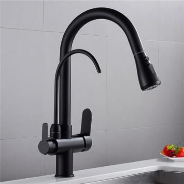 Imagem de Torneiras de cozinha guindaste para cozinha filtro de água torneira três maneiras pia misturador torneira da cozinha, 0195 preto fosco, china