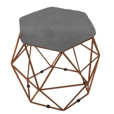 Imagem de Puff Aramado Bronze Assento Hexagonal Suede Cinza- Sa Móveis