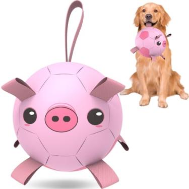 Imagem de QDAN Brinquedos para cães, bola de futebol com alças, brinquedos interativos para cães para cabo de guerra, de filhotes, brinquedo de puxão para cães, brinquedo aquático para