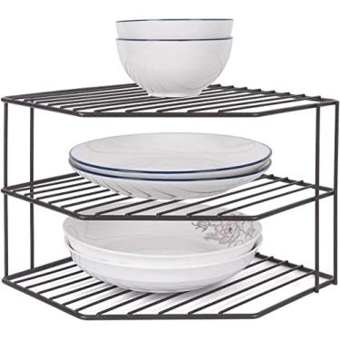 Imagem de AKAZA Organizador de prateleira de canto e armário de 3 níveis – Prateleira de armazenamento de armário, prateleiras, balcão de cozinha e prateleira de armário, organizador de rack de armazenamento para cozinha, geladeira, armário de banheiro (preto)