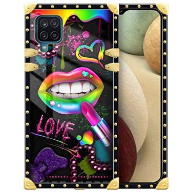 Imagem de Yuning419 Capa compatível com Samsung Galaxy A12 4G, TPU macio de luxo e parte traseira rígida de policarbonato para meninas e mulheres, capa protetora à prova de choque, lábios de batom