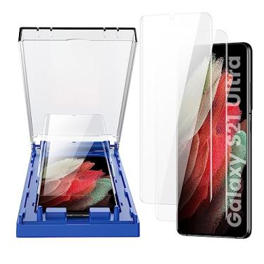 Imagem de MOHAVE Pacote com 2 [alinhamento automático/remoção de poeira] Protetor de tela para Samsung Galaxy S21 Ultra 5G 6,8 polegadas, película transparente HD curva 3D, material híbrido 7H, 100% compatível com impressão digital ultrassônica, compatível com capas