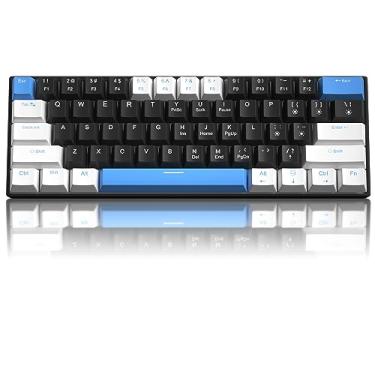 Imagem de Teclado para jogos 60% mecânico, branco, preto, azul, teclas, teclado para jogos com interruptor vermelho linear, mini teclado destacável tipo C com luz LED azul para Windows/Mac/PC/laptop