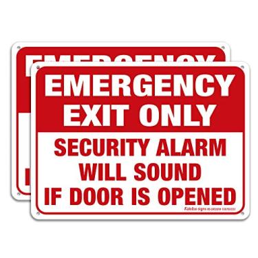 Imagem de Somente saída de emergência – Alarme de segurança soará se a porta for aberta, 2 unidades, 25,4 x 17,8 cm, alumínio livre de ferrugem, proteção UV, resistente ao clima, impermeável, tinta durável,
