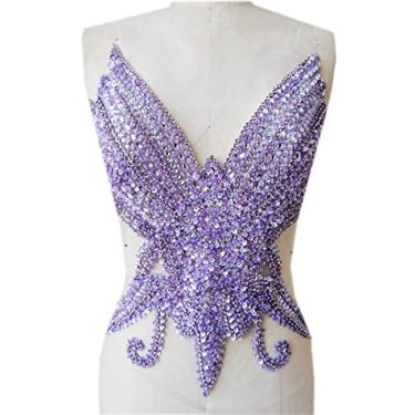Imagem de Aplique de strass puro costurado à mão em malha branca costurada em miçangas, lantejoulas, remendos, acessórios para roupas sociais (roxo claro)