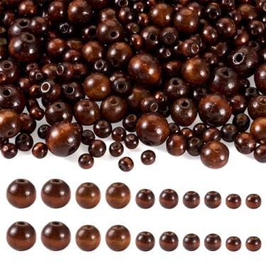 Imagem de Craftdady 555 peças de contas de madeira redondas naturais 5 contas de esferas marrons rústicas grandes furos espaçadores soltos para guirlanda macramê pulseira rosário joias artesanato fabricação