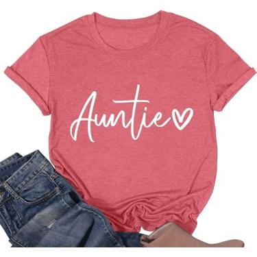 Imagem de Camiseta feminina Aunt Shirts Cute Auntie para mulheres, Love Heart, casual, manga curta, tia, rosa, M