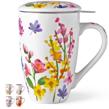 Imagem de GBHOME Caneca de chá com infusor e tampa, xícara de chá grande de cerâmica com folhas soltas, micro-ondas, lavável na lava-louças, caneca de infusão de chá, para amantes de chá