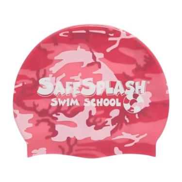 Imagem de Sporti Safesplash Touca de natação camuflada de silicone, ajuste confortável protege o cabelo do cloro, forma contornada para reduzir o arrasto - rosa multi