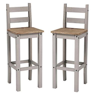 Imagem de Duas Banquetas Altas de Madeira Cinza Lavado - 107 Alt X 38 Larg X 39,8 Prof - Móveis para Cozinha e Área Gourmet - Acabamento em Cera, Madeira Pinus Elliottis - PENSE DENTRO DA CAIXA