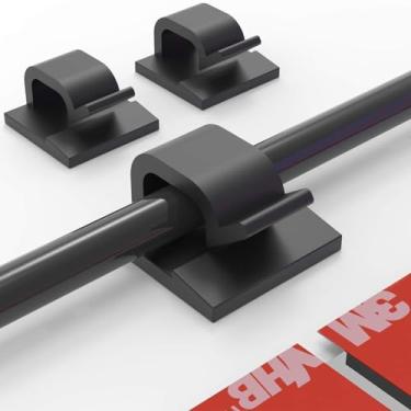 Imagem de Clipes de cabo Yocice 60 peças com fita adesiva forte, organizador de cabos para carro, escritório e casa preto, CC05