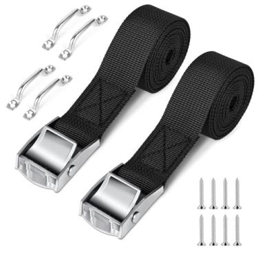 Imagem de Alça de amarração de bateria de 198 cm para barcos, suporte de bateria com fivela de came, alça de fixação de bateria, parafusos SS para caixa de bateria marítima, refrigerador RV e mais (pacote com 2)