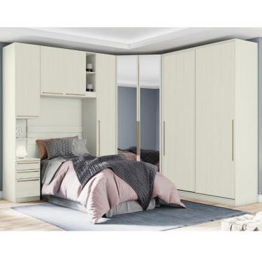 Imagem de Quarto Solteiro Completo Henn Seletto 5 Peças 8 Portas 3 Gavetas - Areia