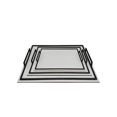 Imagem de Conjunto 3 Bandejas Decorativas em Couro Sintético Cinza TH0066 BTC