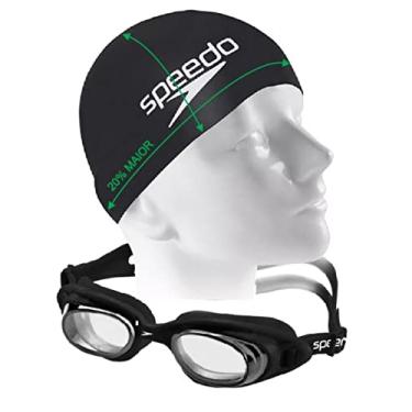 Imagem de Kit Natação Speedo Óculos Tornado Adulto + Touca Big Silicone Cabelos Volumosos (óculos preto/cristal)