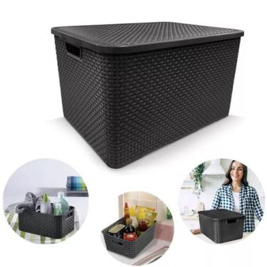 Imagem de Caixa Organizadora Rattan Preta 7 Litros C/ Tampa 25588 Arqplast, Pret