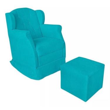 Imagem de Poltrona de Amamentação Balanço Com Puff - Platinum Decor, Azul Turque