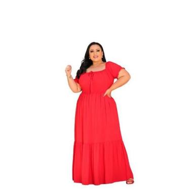 Imagem de Vestido Longo Plus Size  Lindo ! - Reyn Store, Vermelho, Amor, G3 (58-