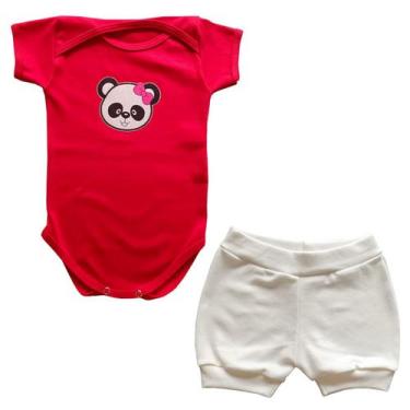 Imagem de Conjunto Body Panda Laço Rosa Manga Curta + Shorts - Mellane Baby, P, 