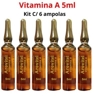 Imagem de Arovitel Vitamina A 5ml -Kit Com 6 Ampolas P/ Pele E Cabelo