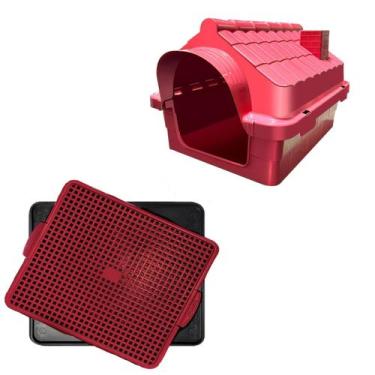 Imagem de Casa Cachorro Gato N1 Pequeno + Tapete Higienico Vermelho - MecPet