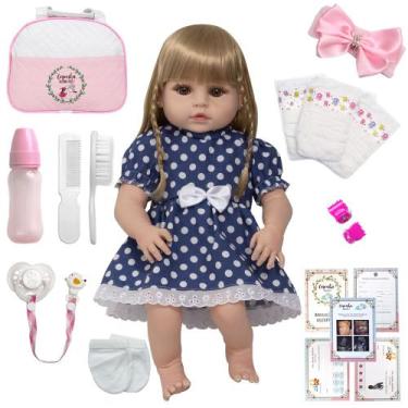 Imagem de Bebe Tipo Reborn Cabelo Longo Loira com Vestido 20 Itens - Cegonha Reb