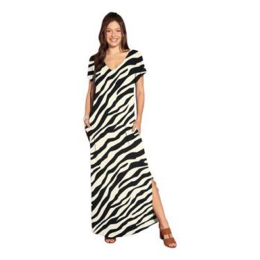 Imagem de Vestido Longo Soltinho Com Fenda Zebra. - beezo, GG, Preto