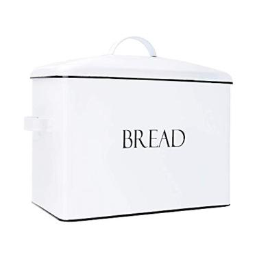 Imagem de Caixote de pão de metal vintage – Caixa de armazenamento de pão extra grande de alta capacidade para sua cozinha – Comporta 2 pães 33 x 25 x 18 cm - Branco com letras de pão