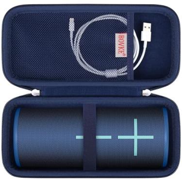 Imagem de BOVKE Estojo rígido para Ultimate Ears MEGABOOM 4/3 alto-falante Bluetooth portátil à prova d'água, suporte de viagem UE MEGABOOM 4 com bolso de malha para cabos de carregamento, azul