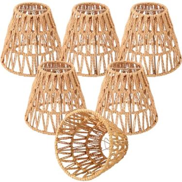 Imagem de Tujoe 6 peças de abajur de sino de vime pequeno, boêmio, tecido à mão, barril de vime, abajur, lustre, substituição para luminária de chão de mesa, luminárias pendentes, 14 cm A x 15 cm P, 2,93 cm