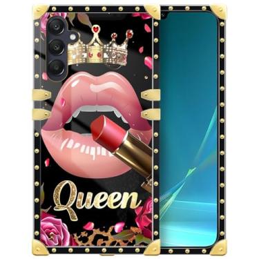 Imagem de WANKBLC Compatível com Samsung Galaxy A53 5G, batom rosa rainha leopardo brilhante decoração dourada luxuosa para meninas mulheres TPU macio à prova de choque protetor rígido PC traseiro