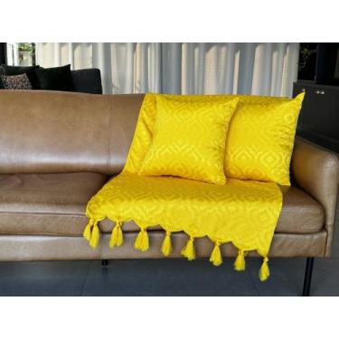 Imagem de Manta Xale Para Sofá 1,80 X 1,40 Tecido Jacquard com Franja  + 2 Capas