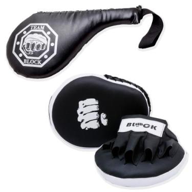 Imagem de Kit manopla de foco e raqute de chute muy thai - Block Fitness, Branco