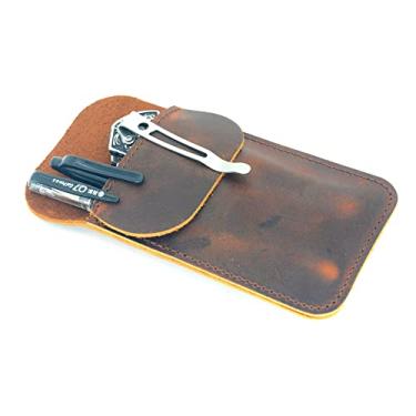 Imagem de COLEAT Bolso de couro EDC, bolsa masculina para canivete militar e suporte de caneta para transporte diário, acessórios de acampamento marrom