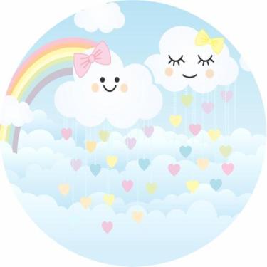 Imagem de Painel de Lona Redondo Chuva de Amor Coração e Nuvens - Fabrika De fes