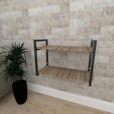 Imagem de Mini estante industrial para escritório aço cor preto mdf 30cm cor ama