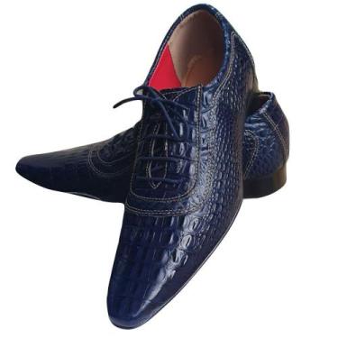 Imagem de Sapato Masculino Italiano Em Couro Oxford - Azul Escama - Blue Croco -