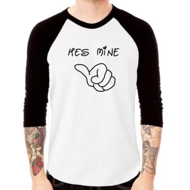 Imagem de Camiseta Raglan He's Mine Manga 3/4 - Foca na Moda, Branco, Preto, M