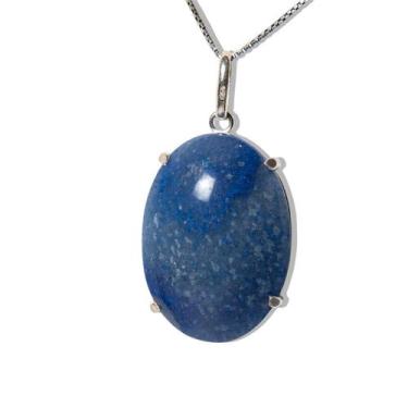 Imagem de Colar Cabochão Quartzo Azul Prata 950 Garra - CristaisdeCurvelo