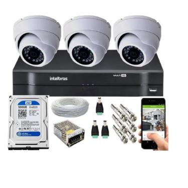 Imagem de Kit Cftv 3 Câmeras Segurança Dome Ir Dvr Mhdx Intelbras C/Hd