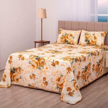 Imagem de Cobre Leito Casal King Colcha Floral Piquet 3 Peças - Cortinas Ibiting