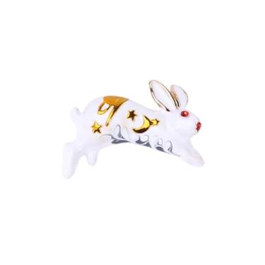 Imagem de Broche de desenho animado adorável coelho lua estrela para mulheres meninas bonito vintage banhado a ouro branco esmalte animal coelho broches lapela broche emblema acessório para terno vestido roupas