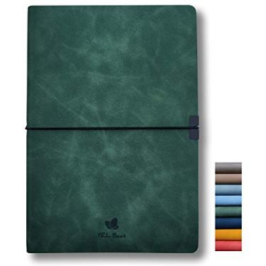 Imagem de YRL Best Diário de Caderno com capa macia, quadriculado pontilhado/pontilhado, A5, 14,7 x 21,1 cm, couro sintético premium, papel espesso cremoso, costura costurada, faixa elástica, bolso interno, alça para caneta, fica plana, verde