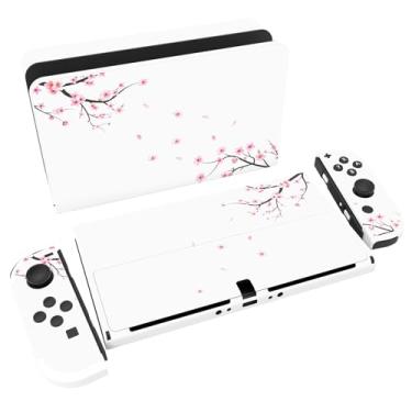 Imagem de PlayVital Conjunto completo de adesivos de proteção para Nintendo Switch OLED, capas de decalque de vinil personalizadas para console Switch OLED e Joycon e Dock & Grip - Flor de cerejeira caindo
