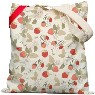 Imagem de METALPHA Sacola, linda bolsa de lona coquete estética grande com bolsos de pressão e zíper para mulheres, Videira de morango, Large, Sacola grande com estampa dupla face com bolso com zíper e fecho de