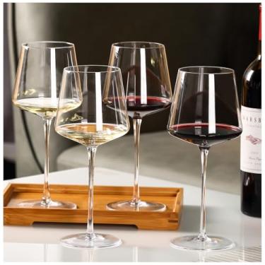 Imagem de Physkoa Conjunto de taças de vinho tinto de 510 g com 4 taças de vinho de cristal sem chumbo com haste longa e alta 【estilo italiano soprado à mão】 Taças de vinho quadradas, presentes para festa em